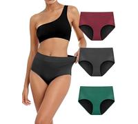 TIICHOO Culotte Menstruelle Flux Tres Abondant Taille Haute Absorbante Culotte de Regle Lot de 3(S, Bourgogne/Vert Forêt/Gris)