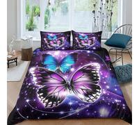 TIICZAAKL Parure De Lit 3D Imprimé Les Beaux Papillons Literie Ensemble 3 Pièces Microfibre,avec Housse De Couette Douceur Et Taies d'oreiller pour Adultes Adolescents Double（200x200cm）