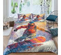TIICZAAKL Parure De Lit 3D Imprimée Sports extrêmes Ski Ensemble De Literie 3 Pièces Microfibre,avec Housse De Couette Douceur Et Taies Oreiller pour Garçons Filles Adultes Double(200x200cm)