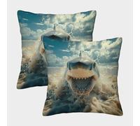 TIICZAAKL Requins de la Vie Marine Housse De Coussin Carré Taie D Oreiller Décoratifs Souple Durable Lot De 2 pour Canapé Maison Salon Chambre Décoration D'intérieur 40x40cm