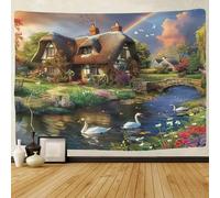 TIICZAAKL Tapisserie Murale La rivière Country cottage Tenture Murales Impression 3D Tapestry Wall Mur Art Décor Ornament Pour Chambre À Coucher, Salon, Bureau, Dortoir 70cmx100cm