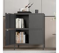 Tiiiopkvvv Armoire de rangement fonctionnelle en métal à 4 portes avec 2 étagères réglables en hauteur et pieds antidérapants pour la maison, le bureau, l'école, le garage, 101,5 x 80 x 40 cm, blanc