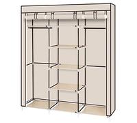 Tiiiopkvvv Armoire de rangement portable avec double tringle de suspension, housse en tissu non tissé sélectionné et tube en acier stable, 150 x 43,2 x 172 cm, beige (beige)