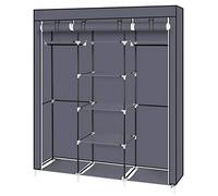 Tiiiopkvvv Armoire de rangement portable avec double tringle de suspension, housse en tissu non tissé sélectionné et tube en acier stable, 150 x 43,2 x 172 cm, beige (gris)