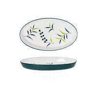Tiiiopkvvv Assiette à dîner en céramique avec motifs floraux, grande assiette ovale à poisson, dessert personnalisé, assiette à collations, passe au micro-ondes et au four. assiette (couleur : 1