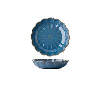 Tiiiopkvvv Assiette à dîner en céramique de 17,8 cm Assiette à dîner ronde en porcelaine peinte à la main Vintage Pétale créative faite à la main Plat profond Passe au micro-ondes/lave-vaisselle