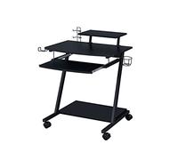 Tiiiopkvvv Bureau de jeu pour ordinateur avec plateau pour clavier, 4 panneaux de particules et roues universelles, table de jeu rectangulaire, 71,1 x 53,3 x 88,9 cm (L x l x H) (noir)
