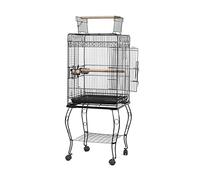 Tiiiopkvvv Cage à oiseaux avec perchoirs en bois, 2 tiges et 2 gobelets en acier inoxydable 145 cm