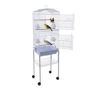 Tiiiopkvvv Cage à oiseaux en métal avec support roulant et perchoirs pour oiseaux 150 cm