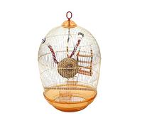 Tiiiopkvvv Cage à perroquet ronde de luxe en métal doré cage à oiseaux nichoirs perchoirs (taille : S)