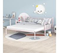Tiiiopkvvv Canapé-lit double en métal de style industriel avec gigogne, dossier, accoudoirs et support à lattes spécialement conçus, pas de sommier tapissier nécessaire, 200 x 109 x 93,5 cm (L x l x H