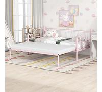 Tiiiopkvvv Canapé-lit double en métal de style industriel avec gigogne, dossier, accoudoirs et support à lattes spécialement conçus, pas de sommier tapissier nécessaire, 200 x 109 x 93,5 cm (L x l x H