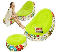Tiiiopkvvv Canapé paresseux gonflable chaise longue familiale avec coussin de pied gonflable motif graffiti flocage canapé pliable extérieur adapté pour le repos à la maison ou au bureau (couleur