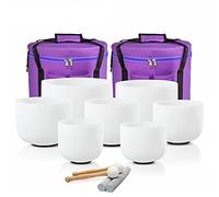 Tiiiopkvvv CDEFGAB Lot de 7 bols chantants en cristal de quartz givré avec sac de transport inclus 17,8 à 30,5 cm