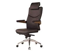 Tiiiopkvvv Chaise de bureau ergonomique en cuir massif avec accoudoirs et levier pivotant à 360 degrés
