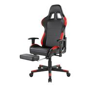 Tiiiopkvvv Chaise de bureau pivotante à dossier haut avec repose-pieds, style course ergonomique, hauteur réglable, en cuir PU, chaise de bureau pivotante pour jeux vidéo
