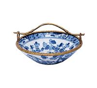 Tiiiopkvvv Corbeille à fruits et légumes de comptoir - Bol à fruits chinois rétro en céramique - Assiette à fruits pour salon, restaurant, bureau - Poignée en laiton - Bol à fruits - Bol à bonbons