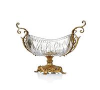 Tiiiopkvvv Corbeille à fruits et légumes de comptoir - Bol à fruits chinois rétro en cristal transparent décoratif - Grand bol à bonbons en verre - Base en cuivre - Centre de table