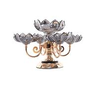 Tiiiopkvvv Corbeille à fruits et légumes de comptoir en verre cristal bol à fruits chinois rétro gris multi-couches de rangement pour la maison, le salon, base en métal, bol à bonbons, plat à fruits