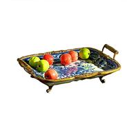 Tiiiopkvvv Corbeille à fruits et légumes de comptoir rectangulaire assiette à fruits rétro en céramique bol à fruits salon salle à manger bureau décor double poignée d'oreille plat à fruits bol à