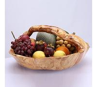 Tiiiopkvvv Corbeille de rangement de fruits rétro sculptée à la main avec poignée en bois pour salades, collations, fruits, diamètre du bois