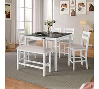 Tiiiopkvvv Ensemble de meubles de salle à manger compacts pour 6 personnes, 1 table carrée de comptoir avec tiroir, 4 chaises rembourrées et 1 banc, petite table de salle à manger, noyer (blanc)