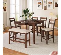 Tiiiopkvvv Ensemble de meubles de salle à manger compacts pour 6 personnes, 1 table carrée de comptoir avec tiroir, 4 chaises rembourrées et 1 banc, petite table de salle à manger, noyer