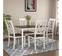 Tiiiopkvvv Ensemble de salle à manger de cuisine en bois 5 pièces, table rectangulaire avec 4 chaises au design ergonomique, pieds en bois massif, protection de table imperméable antidérapante (blanc