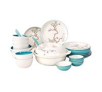 Tiiiopkvvv Ensemble de vaisselle de cuisine 28 pièces - Service pour 6 assiettes en céramique - Motif prune créatif
