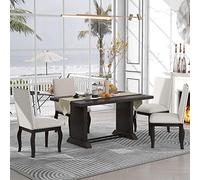 Tiiiopkvvv Ensemble table de salle à manger rectangulaire en bois avec tuyaux en fer, 4 chaises rembourrées avec têtes de clous, idéale pour cuisine, salle à manger (bois naturel lavé) (espresso)