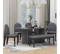 Tiiiopkvvv Ensemble table et chaises de cuisine pour 6 personnes - Table en imitation marbre avec banc, table de cuisine avec chaises rembourrées et banc, gris (gris)