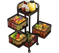 Tiiiopkvvv Étagère de rangement rotative pour fruits et légumes - Étagère rotative sur roulettes - Carré - Noir - Pour la cuisine et le salon - Support de rangement vertical rotatif pour fruits et