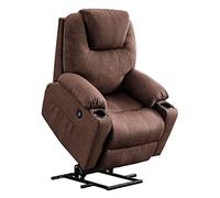 Tiiiopkvvv Fauteuil élévateur électrique inclinable électrique pour personnes âgées, poches latérales et 2 porte-gobelets, canapé motorisé en tissu, chaise de salon kaki