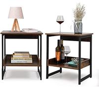 Tiiiopkvvv Generic Lot de 2 tables de chevet pour chambre à coucher, table basse en bois avec étagère de rangement, convient pour le salon, la chambre à coucher, marron rustique pour la maison et le