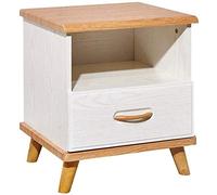 Tiiiopkvvv Generic Table de chevet carrée en bois/blanc avec tiroir/2 étagères de rangement/pieds en bois massif pour bureau à domicile