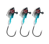 Tiiiopkvvv Hameçon de pêche 3 pièces/4 pièces hameçon de pêche 7 g 10 g 14 g 20 g 28 g tête de poisson hameçon barbelé crochets barbelés yeux 3D eau salée bar perche articles de pêche hameçon cercle
