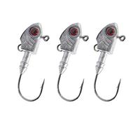 Tiiiopkvvv Hameçon de pêche 3 pièces/4 pièces hameçon de pêche 7 g 10 g 14 g 20 g 28 g tête de poisson hameçon barbelé crochets barbelés yeux 3D eau salée bar perche articles de pêche hameçon cercle