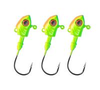Tiiiopkvvv Hameçon de pêche 3 pièces/4 pièces hameçon de pêche 7 g 10 g 14 g 20 g 28 g tête de poisson hameçon barbelé crochets barbelés yeux 3D eau salée bar perche articles de pêche hameçon cercle