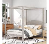 Tiiiopkvvv Lit à baldaquin avec tête de lit, lit plateforme rustique avec support à lattes en bois, lit à 4 poteaux e pour adulte, adolescent, enfant, marron (lit double)