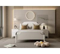 Tiiiopkvvv Lit double blanc de style romain contemporain en bois massif, pas besoin de sommier tapissier, finition par pulvérisation de peinture (blanc double)