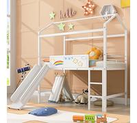 Tiiiopkvvv Lit mezzanine double avec échelle, style maison en pin massif élégant, support à lattes robuste, sans sommier tapissier, gris