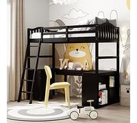 Tiiiopkvvv Lit mezzanine double avec tiroirs, armoire, étagères et bureau, lit mezzanine en bois avec bureau - Gris (Espresso Twin)