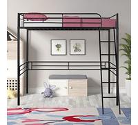 Tiiiopkvvv Lit mezzanine en métal avec échelle attachée, garde-corps pleine longueur sur le lit supérieur et espace de rangement sous le lit de 152,4 cm, pas besoin de sommier tapissier, 198 x 105,2 x