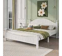 Tiiiopkvvv Lit plateforme en bois massif de style traditionnel concis, tête de lit et pied de lit avec rayures verticales, pas besoin de sommier tapissier, 214,9 x 200,7 x 110 cm (L x l x H), blanc