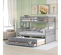 Tiiiopkvvv Lit superposé double sur lit double avec gigogne de taille double, lit superposé séparable avec tiroirs, inspiration maison de jeu, construction en bois de pin massif et MDF pour chambre à