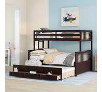 Tiiiopkvvv Lit superposé double sur lit double avec gigogne de taille double, lit superposé séparable avec tiroirs, inspiration maison de jeu, construction en bois de pin massif et MDF pour chambre à