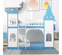 Tiiiopkvvv Lit superposé double sur une place semblable à un château avec échelle et garde-corps, lit en pin massif au design amusant, design polyvalent, étage inférieur, 198,4 x 112 x 191,8 cm (L x l