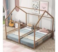 Tiiiopkvvv Lits jumeaux compatibles avec les enfants, lits à plateforme en métal avec toit et fenêtre, lit à plateforme partagée double, pas besoin de sommier tapissier (doré), antidérapant (lit
