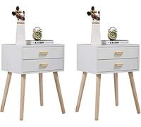 Tiiiopkvvv Lot de 2 tables de chevet génériques pour chambre à coucher, tables de chevet modernes en bois du milieu du siècle, armoire de rangement avec 2 tiroirs, blanc pour la maison et le bureau