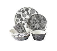 Tiiiopkvvv Lot de 6 assiettes plates et créatives modernes en porcelaine de qualité supérieure - Noir et blanc